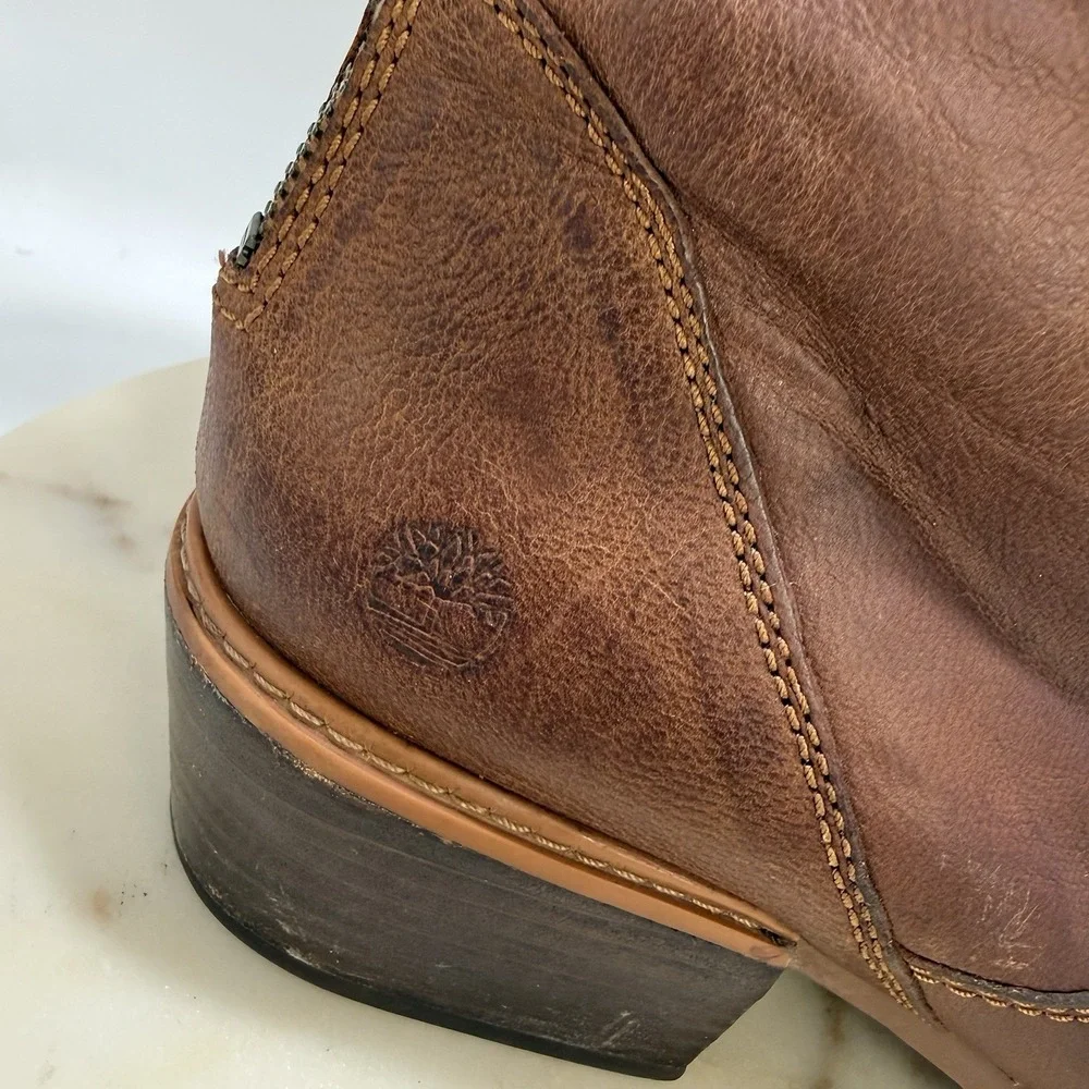 Timberland Sutherlin Bay Mid Back Zip Brown Leather Slouch Ankle Boots Women 10